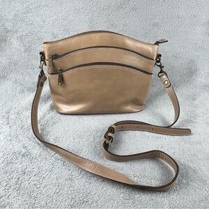 Patricia Nash Lorraine Leather Crossbody Hand Bag Purse Triple Zip Beige Tan